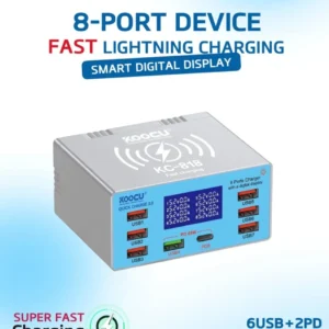 KOOCU 818 USB 8-PORT WITH DIGITAL DISPLAY AND WIRELESS CHARGING