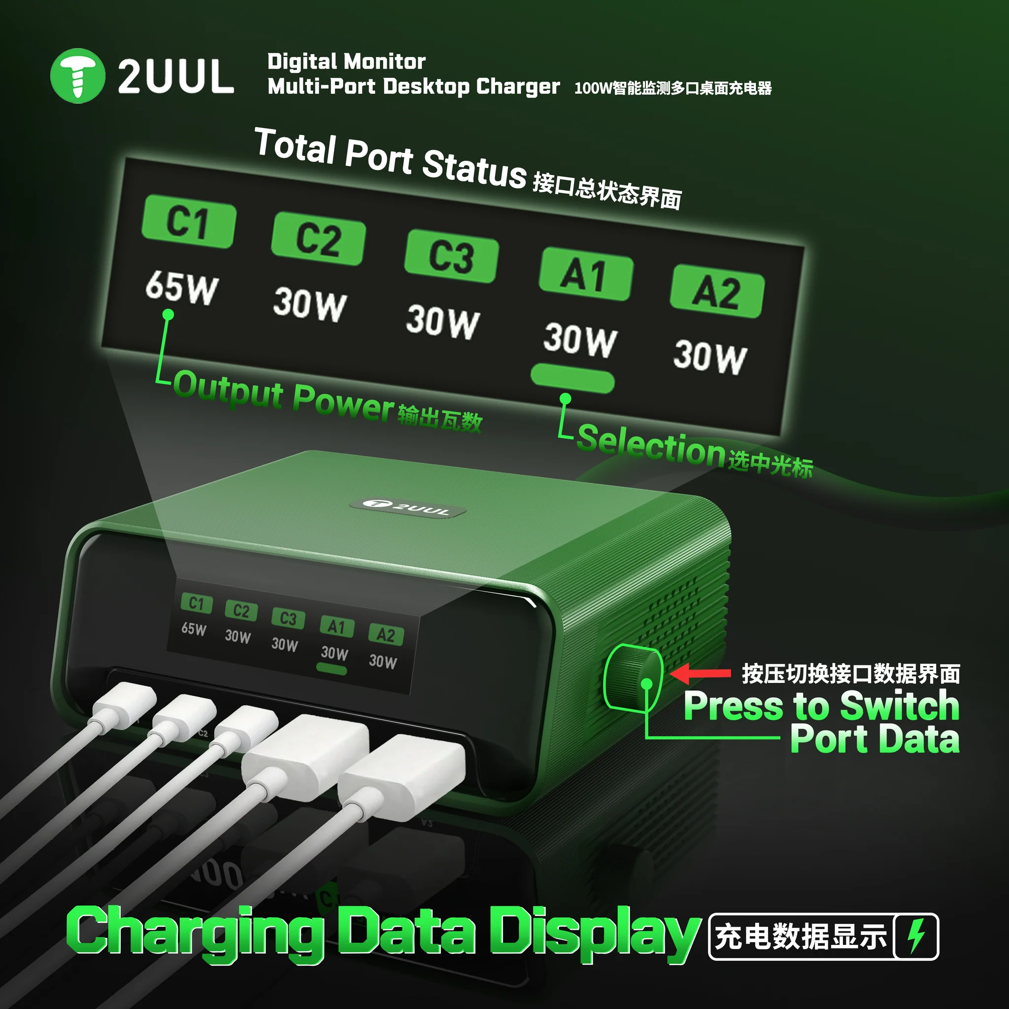 2UUL PC12 Digital Monitor 110W Multi-Port Desktop Charger - Image 2